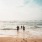 a group of people playing at the beach